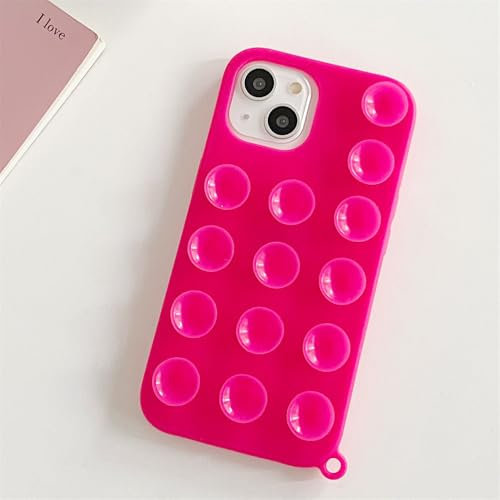 SYZLLM Custodia per telefono con ventosa creativa carina per iPhone 15 14 13 12 11 Pro Max Supporto Cover posteriore in silicone morbido divertente, rosa rossa, per iPhone 15 ProMax