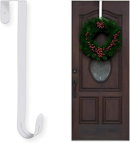 Wreath Hanger for Front Door 12.5 x 2.5cm Wide – White Metal Door Wreath Hanger, Elegant & Sturdy Design Wreath Hook for Front Door, Wreath Door Hanger for Christmas & Wedding Party