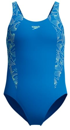 Speedo Girls Hyperboom Splice Muscleback Swimsuit | Swim Training |Chlorine Resistant | Quick Drying | Stretch Fabric | Comfort Fit, Lagoon Blue/Celeste, 5-6