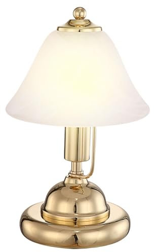GLOBO Tischlampe Tischleuchte Bürolampe Leseleuchte, LED Touchschalter, Höhe 27 cm, Messing-Gold Glas Alabasteroptik, Nachttischlampe
