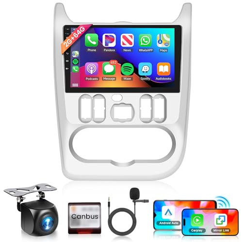 2G+64G Wireless Carplay Android 13 Autoradio 2 Din für Renault Logan 1 Sandero 2009-2015 Dacia Duster 2010-2017 9 Zoll Autoradio mit Android Auto Navi GPS WiFi Bluetooth FM/RDS/EQ/SWC Rückfahrkamera