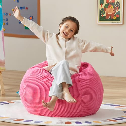 Hobestluk Kindersitzsack Tropfenform mit Füllung, 76 cm Rosa | Weicher Stoff, Kordbezug, abnehmbar und waschbar, Memory-Schaum-Füllung, Tragegriff, ideal für Gaming & Entspannung
