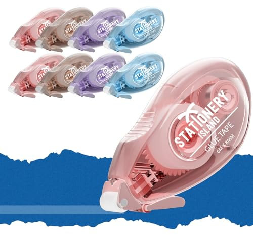 STATIONERY ISLAND 8 Stück Kleberoller, Fotokleber Klebemaus 6mx8mm, Doppelseitiges Klebeband Scrapbook Zubehör, Permanenter Kleberoller Maus für Fotos, Scrapbook, Fotoalbum, Schule und Büro