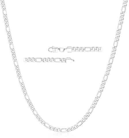 Esrael 925 Sterling Silver Chain for Women Girls 3mm Figaro Silver Chain Necklaces Sterling Silver Chain Necklace for Women Jewellery Gifts 18 Inch