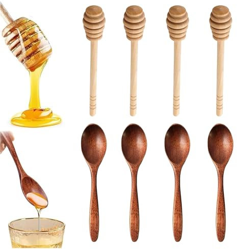 8 Stück Honiglöffel, Honiglöffel Holz, Rührstäbchen aus Holz Honig, Honigrührer Honiglöffel, Honigspirale Honey Sticks zum Auffangen und Abgeben von Honig, Marmelade, Sirup, Schokolade, Kaffee