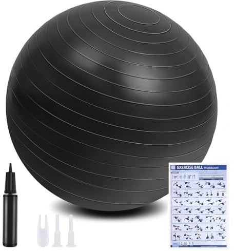 flintronic Ballon Fitness, Ballon Yoga Anti-Explosive Ultra-épaisse avec Pompe Pied Gonflable,Balle de Fitness pour Sport, Yoga, Pilates,Grossesse et l'accouchement Artificiel, Noir - 65CM