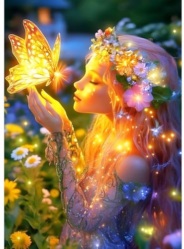 QQYRHN 5D Fee Schmetterling Diamond Painting Kit für Erwachsene Anfänger Traumland Diamant Kunst Kits Vollständiges DIY Fantasie Diamantstickerei-Set Perfekt zur Entspannung und Dekoration 30x40 cm