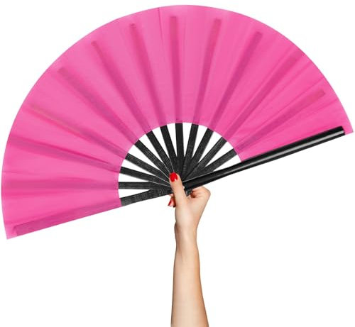 BAICFQUK Rave Fan Large Folding Fan-Hand Fan Clacking Fans for Line Dancing, Popping Fans foldable for Boots On The Ground Dance,Party,Outdoor,Decoration (pink)