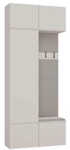 BDW HAGA II 1SZ1W-Set: Kleiderschrank, Garderobenschränke, Sitzbank, 238 cm Höhe, 100 cm Breite, 35 cm Tiefe, Modular, Flur, Schuh- und Jackenschrank, Garderobenpaneel