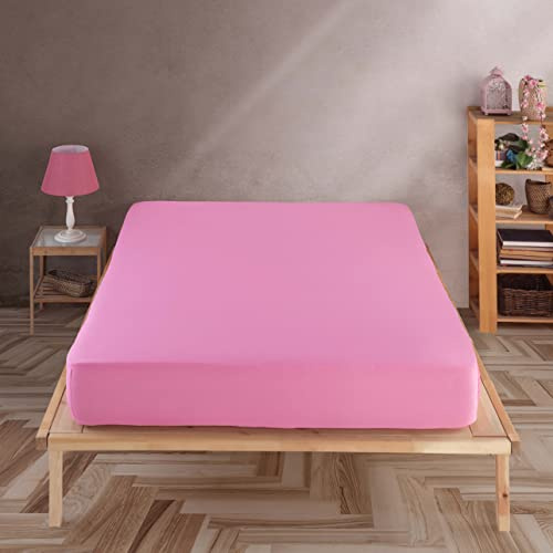 Vency Lot de 2 draps-housses en jersey de qualité supérieure - 90 x 200 cm - Rose - 100 % coton - Hauteur de matelas jusqu'à 35 cm - Couleur rose