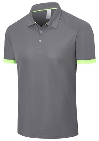 Gaiatiger Mens Polo Shirts Short Sleeve Breathable Golf Polo Collar Buttoned Mens Tops Gym Sport T Shirts (P8000-1-Grey-M)