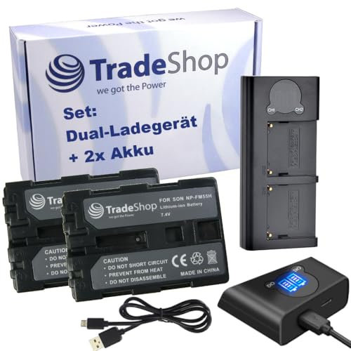 Trade-Shop 3in1 Set: 2X Akku 2000mAh + USB-C Dual LCD Ladegerät Ladestation kompatibel mit Sony HDR Serie HDR-HC88 Trotec IC60 IC80 IC100 IC120 Wärmebildkamera