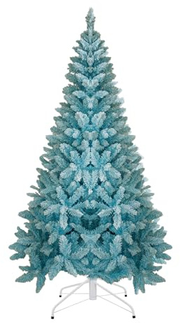 8Ft Flocked Blue Christmas Tree Snow Dusted Artificial Pine Foldable Metal Stand 1396 Tips Hinged Branches Snowy Bushy Luxury Holiday Home Decoration