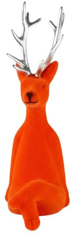 MACOSA AM518 Kantenhocker Rentier 21 cm Orange Kunststoff beflockt Dekorentier Dekofigur modern Weihnachten Dekoration Weihnachtsdeko (Orange)