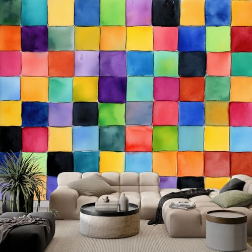 Retro Stil Fototapete Vliestapete B250 x H175 cm, Bunt Geometrisch Kariert Wandkunst Tapeten Wandbilder Fototapete - XXL Moderne Wandtapete Wohnzimmer Schlafzimmer Büro Dekoration