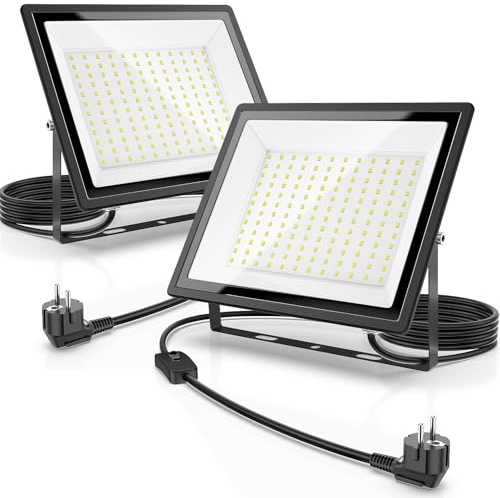 Glostars LED Strahler Außen 150W 16500LM 6500K(2 Stück) | 85% Energieersparnis,IP66,160°Abstrahlwinkel,CRI 80–90 für Garten, Garage, Baustelle, Terrasse
