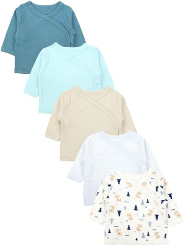 TupTam Baby Jungen Langarm Wickelshirt Baumwolle 5er Set, Farbe: Blau_Beige_Bären_Streifen, Kinder Größe: 74