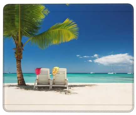 QAZWZML Tapis de souris imprimé plage palmier chaises bateaux bureau bureau gaming tapis de souris adapté pour bureau et jeux vidéo 17,8 x 21,8 cm
