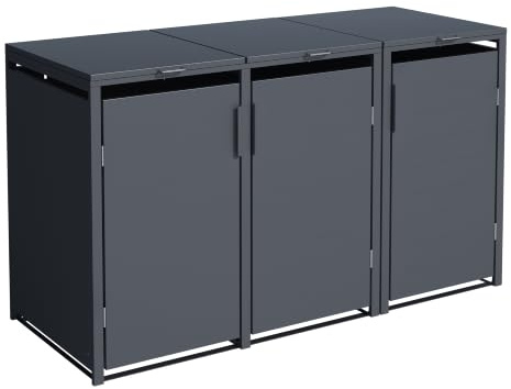 3er Mülltonnenbox für Tonnen bis 120L - Mülltonnenverkleidung in Anthrazit | Smartbox - 62T x 175B x 102H - Gasdruckdämpfer, Soft-Close, Deckelseilzug - wetterfest & korrosionsbeständig
