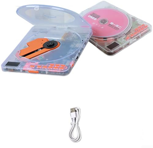 ComfyHarbor Tragbarer Player mit kabellosem Audio-Transmitter, unterstützt CD-R RW MP3, 2000 mAh wiederaufladbarer Akku für 6H Play, 3,5 mm Klinke, TF-Kartensteckplatz, Weiß (transparente Farbe)