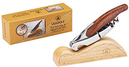 LAGUIOLE - Sommelier Doppelhebel - Edelstahl - Holzgriff - Holzpräsentationshalter - Messer mit Korkenzieher, Kapselschnitt & Flaschenöffnerfunktionen - Geschenkbox