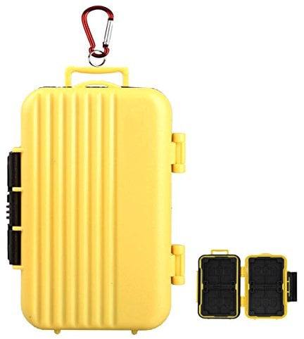 LXH Waterproof & Shockproof 24 Slots Luggage Memory Card Case Holder For 4 (CF) Compact Flash & 8 Secure Digital (SD) & 12 TF/Micro SD Card Storage Holder With Carabiner (Yellow)