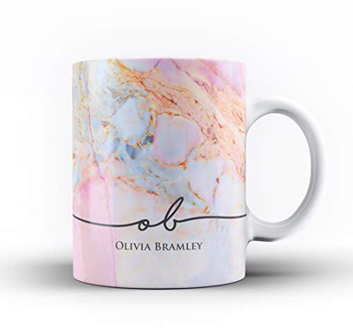 Studio RB Personalised Marble/Pattern Mug. 1. Colourful Marble with Name & Initials