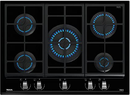 Teka GZC 75330 XBN - Placa Cristal Gas 70 cm con Función ExactFlame de Gas Natural, Exact Flame con Bisel Frontal, Superficie de Vidrio Cerámico, Color Cristal Negro
