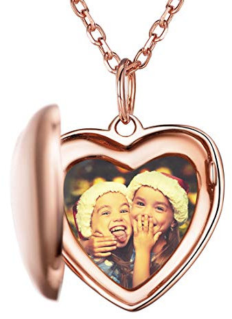 SILVERCUTE Damen personalisiert Foto Gravur Anhänger 925er Silber Herz Medaillon zum Öffnen Rosegold vergoldet Bilder Amulett Schmuck für Mädchen Weihnachten Valentinstag