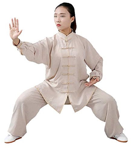 FLY FLU Tai Chi Kung-Fu Taiji Tang Anzug Tai Chi Kleidung Morgengymnastik Kleidung Kung Fu Kleidung Kampfkunst Kleidung Baumwolle Leinen - （Kleidung Und Hose）,Khaki-XXL