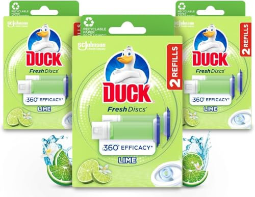 Duck Fresh Discs Toilet Cleaner Refill Twin Pack, Fights Stains That Harbour Germs, Prevents Limescale Build Up, Lime, Pack of 3 (Total of 6 Refill Tubes)