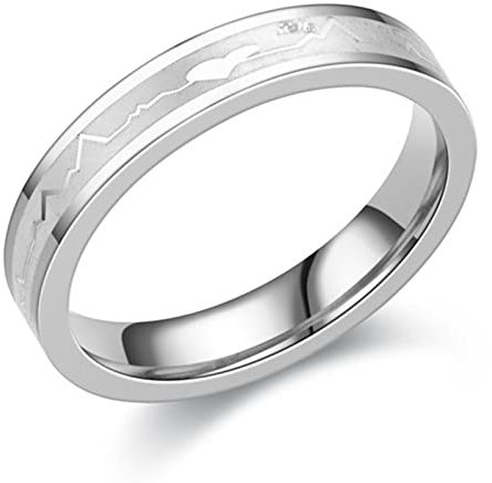 Gualiy Edelstahlring Breit, Bandring aus Edelstahl mit 4MM Herzschlag Ring für Jungen und Mädchen Silber, Größe 65 (20.7)