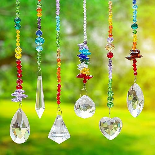 Belle Vous 6er Pack Hängende Sonnenfänger Kristall Deko - 18-22 cm Feng Shui Deko - Regenbogen Glas Sonnenfänger Fenster Chakra Deko zum Aufhängen für Zuhause, Büro & Gartendekoration