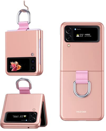 WILLIS Ring Phone Coque for Samsung Galaxy Z Flip4 5G, PC Étui de Protection Rigide Anti Chute et Anti Rayures pour Téléphone, Rose Gold Housse