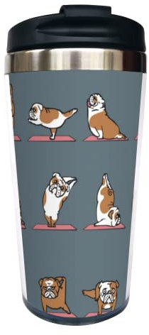 Yipaidel Ideas English Bulldog Yoga Animal Pet Lover Travel Coffee Mug, Gifts For Sister Friend Birthday 13 OZ With Flip Lid Stainless Steel Vacuum Insulated Water Bottle Tumbler Cup