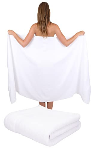 Betz 2 Stück Badetücher groß XXL Größe 100 x 200 cm Badetücher Saunatuch Palermo 100% Baumwolle Farbe weiß
