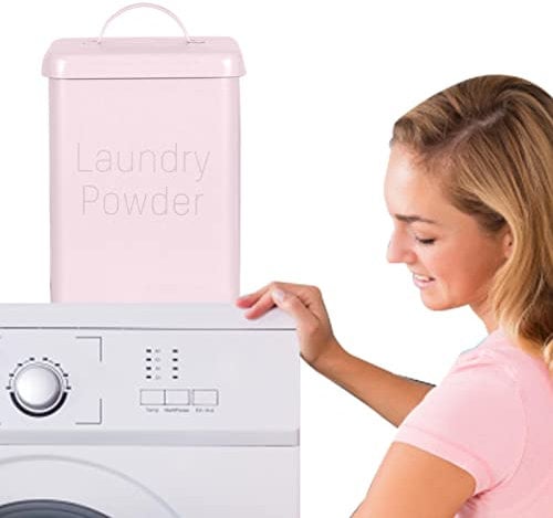 Tacery Laundry Detergent Powder Storage Tin Box, Square Metal Food/Flour/Sundries Kitchen Storage Tin Canister/Bucket/Containers With Lid And Scoop, Laundry Powder Container, Medium Size