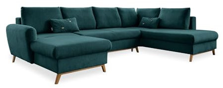MIUFORM Ecksofa U-Form mit Schlaffunktion und Bettkasten | Scandic Lagom | Wohnlandschaft mit Schlaffunktion, Sofa U Form, Couch U Form, Wohnlandschaft U-Form (Türkis, Rechts ausgerichtet)