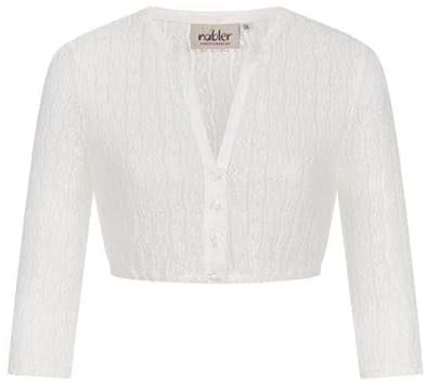 Nübler Damen Dirndlbluse Juna I Größen 30-50 I Spitzenbluse mit V-Ausschnitt & Langarm I Transparente Trachtenbluse mit floralem Muster & Knopfleiste I Ideal für Dirndl & Festliche Anlässe