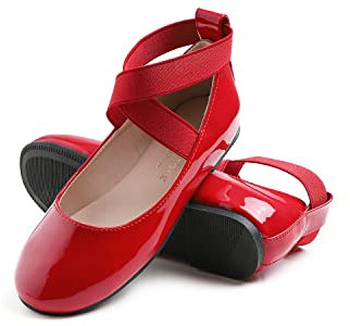 Feversole Girls Cute Dress,Ragazze Mary Jane Strap Scarpe Basse Ballerine da Principessa Scarpe da Scuola Piatte Rosso 31 EU
