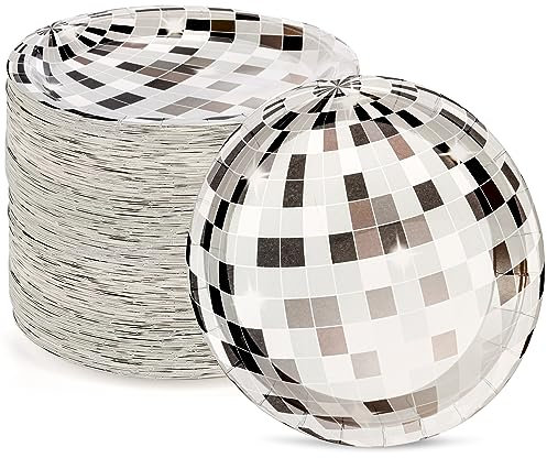Suwimut 120 Pack Disco Ball Paper Dinner Plates, 23cm/9 inch Silver Disco Paper Plates, Disco Party Supplies Bachelorette Party Decorations for Wedding, Party, 70s Groovy Party
