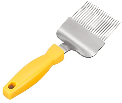sourcing map Apiculture Désoperculer Fourchette, 19 Étain Courber Aiguille avec Jaune Plastique Poignée Apiculture Outil