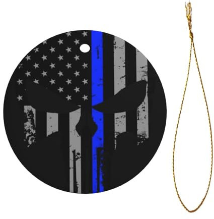 Blaue Streifen Sterne Totenkopf Druck Weihnachtsschmuck Weihnachtsmann Weihnachtsbaum Keramik Rund Hängend Andenken Geschenke Urlaub
