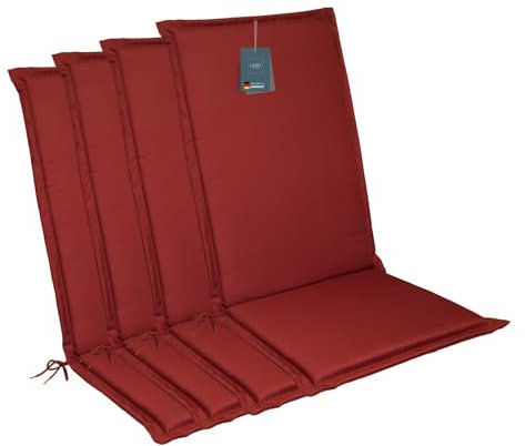 LILENO HOME Gartenstuhl Auflagen [4er Set - Hochlehner] in Rot - Bequeme Liegen als Sitzauflagen für Gartenmöbel - Stuhlkissen für Gartenstühle und Klappstühle MIA