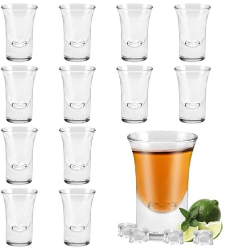 SLTAXAR 12 Stück große Weingläser 12er Set 30ml/3cl Schnapsgläser Glas Shotgläser Kleine Likörgläser Transparent Shot Gläser Spülmaschinenfest Dicke Basis Schnapsgläser