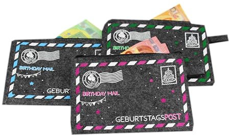 KAMACA 3er Set Geldgeschenkverpackung mit Sprüchen für Geldgeschenke kleine Geschenke Geschenkverpackung Geld Gutschein Geburtstag (3er Set Geburtstagspost)