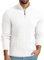 QIXING Men's Cable Knit Jumper Quarter Zip Mock Neck Cable Pattern Sweater Soft Casual Tops with Ribbed Edges (White, XXL)