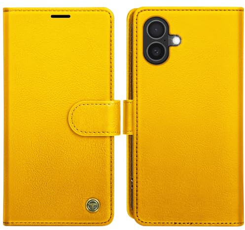 AIMOYU for iPhone 16 Case, Flip Wallet Leather Phone Case with [4 Card Slots] [Kickstand] [RFID Blocking] Magnetic Protective Shockproof Cover for iPhone 16 Phone Case - Orange