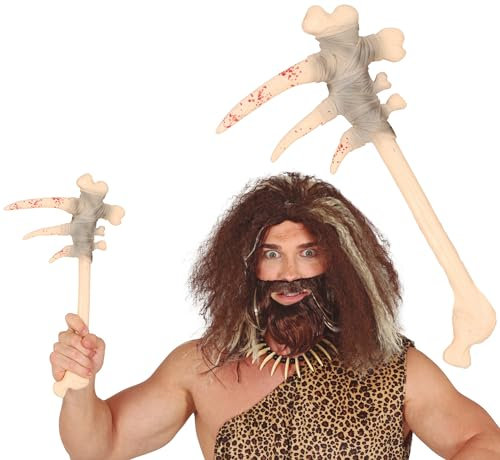FIESTAS GUIRCA | Knochen Axt aus Kunststoff (40 cm) - Kostümzubehör für Höhlenmenschen und Neandertaler - Ideal für Halloween, Karneval und Themenpartys - Für Kinder und Erwachsene - Beige