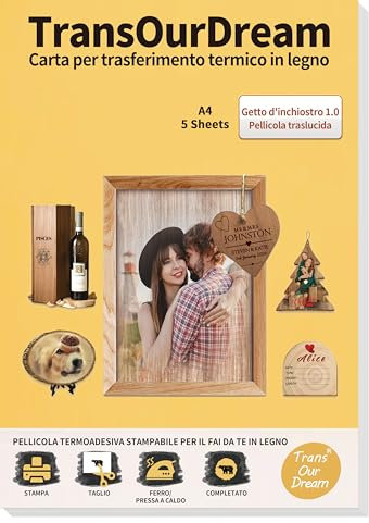 TransOurDream 5XA4+1Tessuto di Puro Cotone Carta per trasferimento Termico in Legno per Stampante a Getto d'inchiostro Stampabile con Ferro da Stiro su Carta trasferibile per Legno(I-14-1.0-5)